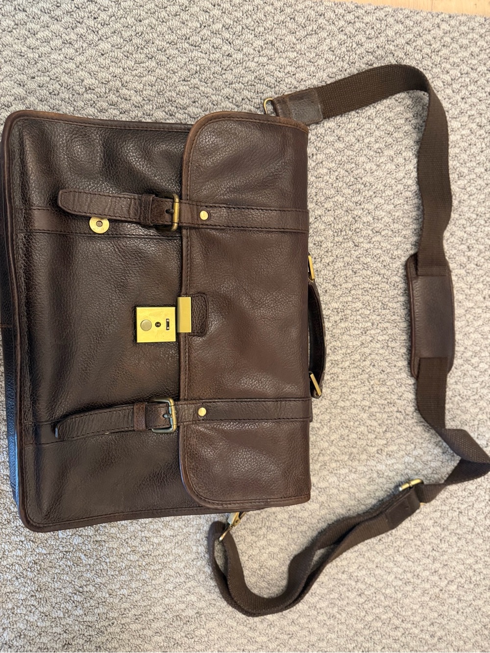 Men's Brown Leather Messenger Bag with Shoulder Strap